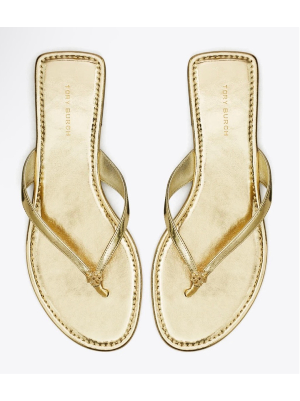 New Tory Burch Gold Metallic Leather Flat Sandals Size 9 Sold Out Style!
